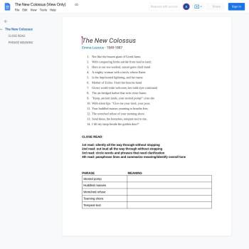 The New Colossus (Google Doc Version) :: Resources :: California ...